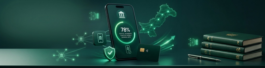 Chart showing mobile banking apps accounting for 78% of Pakistan's digital payment transactions in Q3 FY26