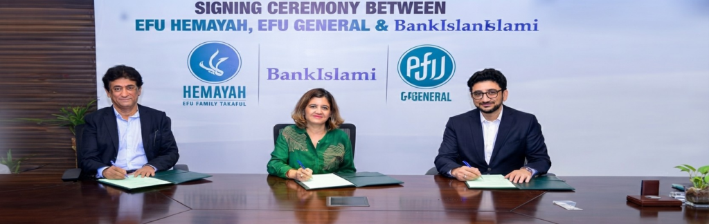 "BankIslami mobile banking app offering digital microtakaful plans through EFU Life and EFU General partnership"