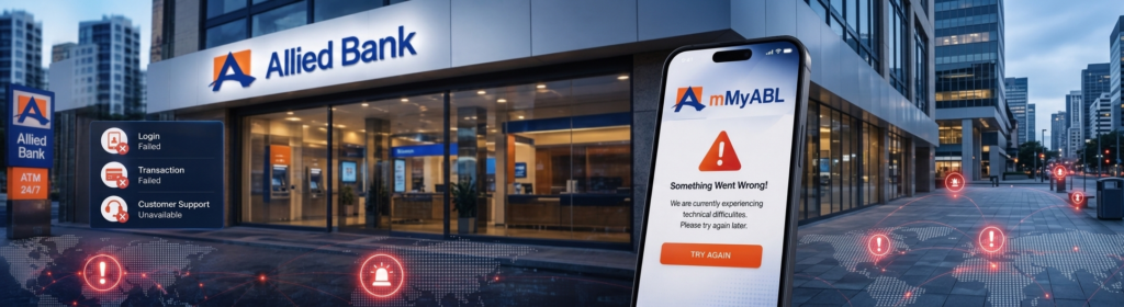 Allied Bank's mMyABL mobile banking app faces widespread service disruption affecting customers across Pakistan.