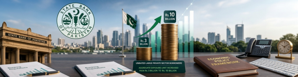 SBP raises the exposure limit for unrated large private-sector borrowers from Rs. 3 billion to Rs. 10 billion.